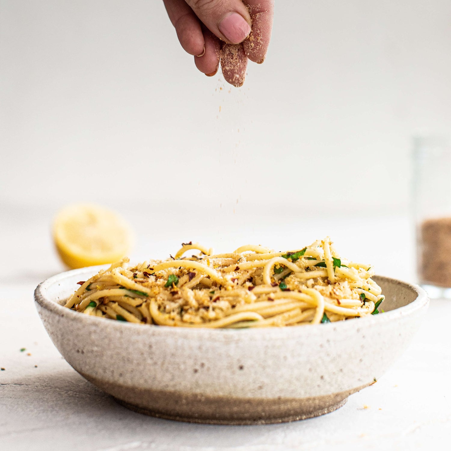 Spaghetti with Crunchy Garlic Crumbs (Conventional Recipe)