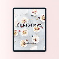 Christmas Class Booklet for Thermomix machines shown on a tablet, the cover styled with pavlova nests and berries