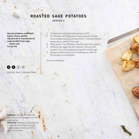 Recipe page for Roasted Sage Potatoes serving 4, from the Christmas Class Booklet for Thermomix machines, with a quick fix and rosetting note at the foot of the page