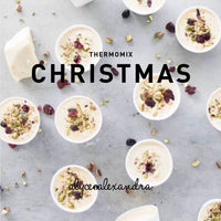 Cover of the Thermomix Christmas Class Booklet by Alyce Alexandra, styled with pavlova nests, cream and berries