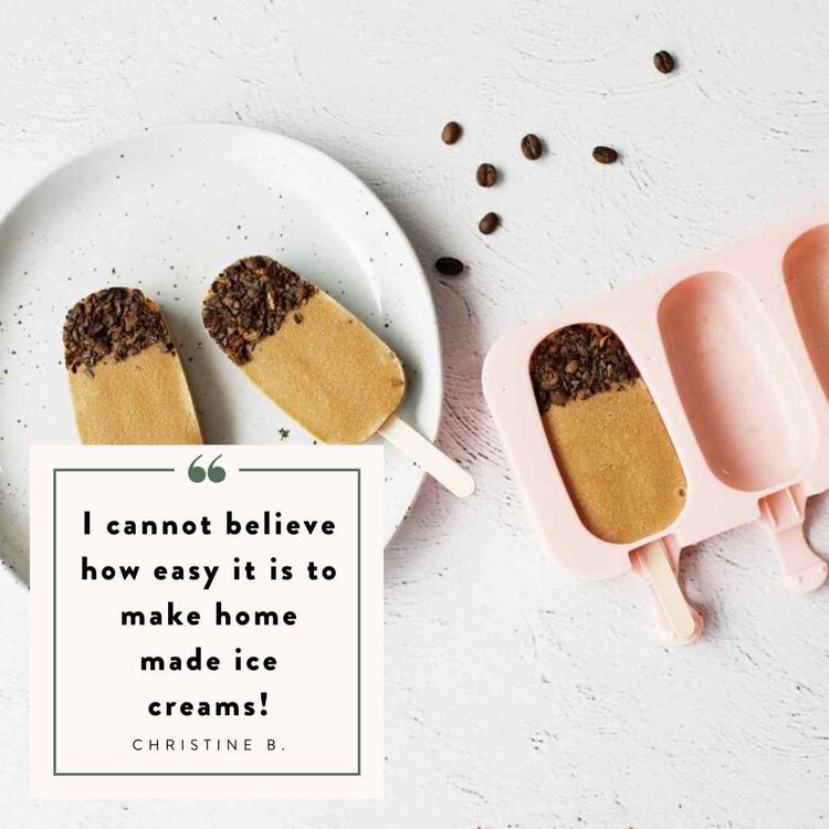 Chocolate-dipped caramel ice creams with a customer review from Christine B: I cannot believe how easy it is to make home made ice creams
