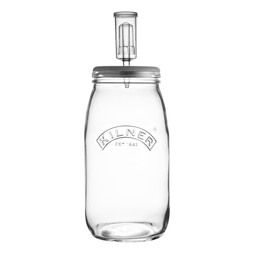 Empty Kilner Fermentation Set jar with the airlock lid, against a white background