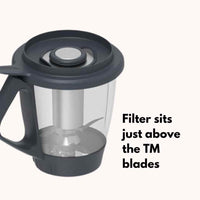 Diagram of the Filtix Thermo Tea Filter in the Thermomix bowl, showing that the filter sits just above the TM blades