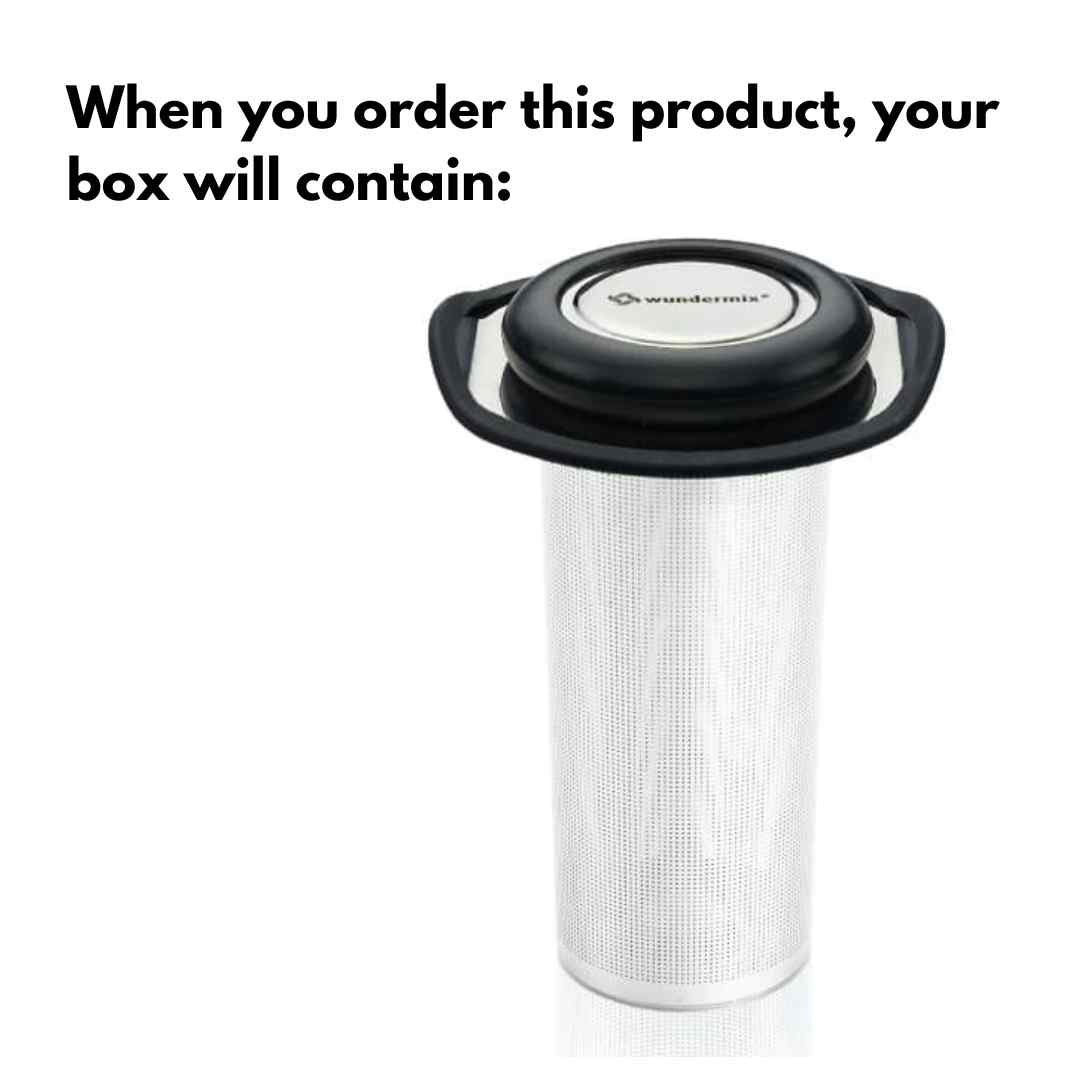 What comes in the box with the Filtix Thermo Tea Filter: the lid and the stainless steel mesh filter cylinder