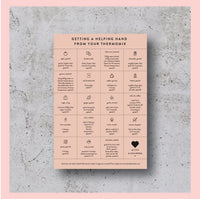 Functions Guide magnet for Thermomix machines, titled getting a helping hand from your thermie, a grid of icons pairing everyday tasks with the machine function that does them