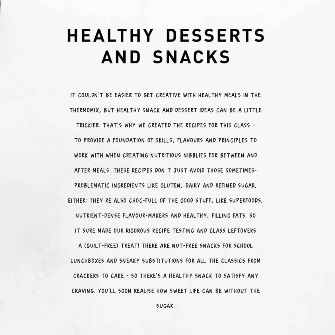 Thermomix Healthy Desserts and Snacks Class page