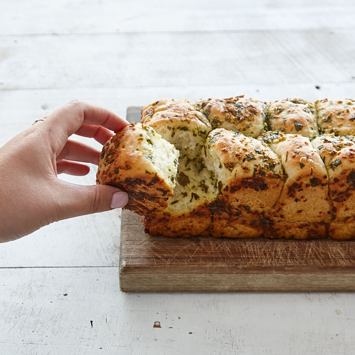 Garlic pull apart bread made in the loaf tin