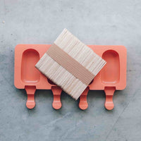 Mini Silicone Ice Cream Mould tray with the free bundle of wooden sticks resting across it
