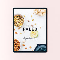Paleo Class Booklet for Thermomix machines shown on a tablet, the cover styled with nuts and lime