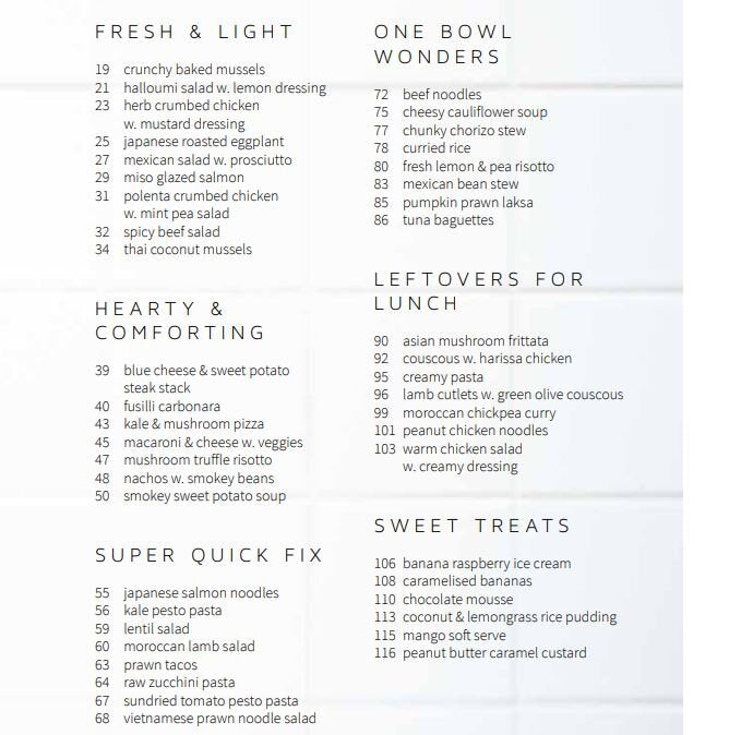 Quick Dinners in the Thermomix contents page