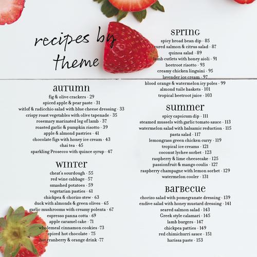 Contents page one of Quick Fix: Every Occasion cookbook