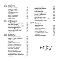Second contents page of Quick Fix in the Thermomix listing the seafood, vegetables, desserts, more sides and drinks sections