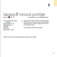 Recipe page for Banana and Coconut Porridge serving 4 from Quick Fix in the Thermomix, with a dairy free and vegan variation using soy milk