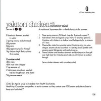 Recipe page for Yakitori Chicken with Cucumber Salad serving 4 from Quick Fix in the Thermomix, a traditional Japanese dish and a family favourite for summer
