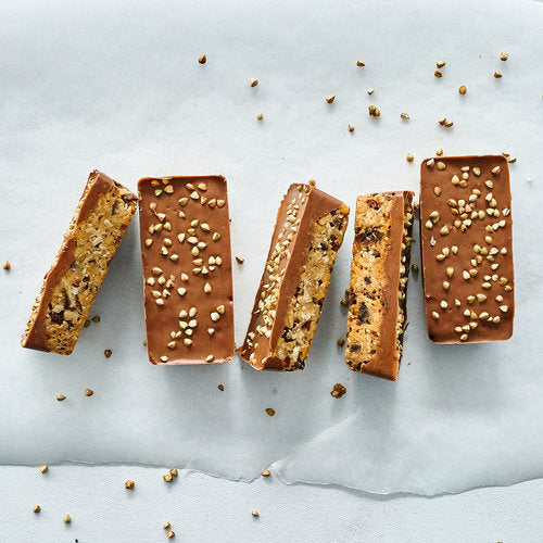 Chocolate muesli slice made in the silicone bar moulds