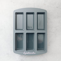 Grey Silicone Bar Moulds tray with six rectangular cavities, shown from above