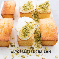 Iced pistachio mini loaves on a bench, made in the Silicone Bar Moulds