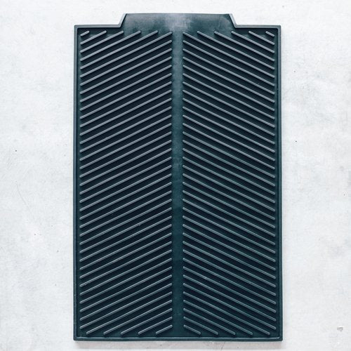 Charcoal Silicone Drying Mat with a ridged herringbone surface, shown from above