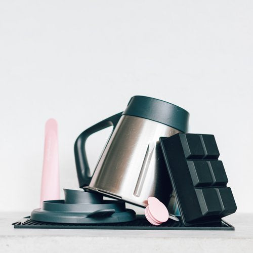 Thermomix mixing bowl, lid and accessories draining on the Silicone Drying Mat