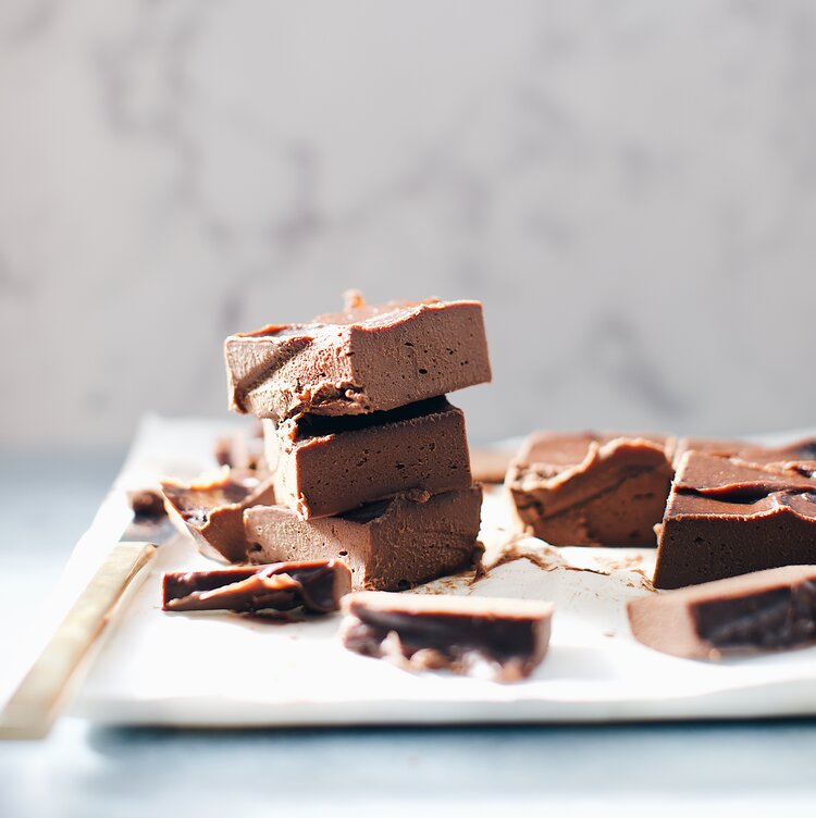 Fudge slice made in the silicone square pan