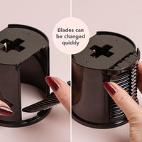 Close-up of the Slicer and Shredder blade drum; blades can be changed quickly