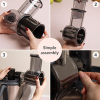 Assembly steps 1 to 4 for the Slicer and Shredder, labelled simple assembly