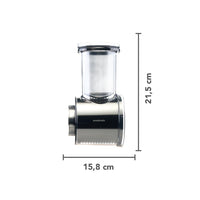 Dimensions of the Slicer and Shredder attachment: 15.8 cm wide and 21.5 cm tall