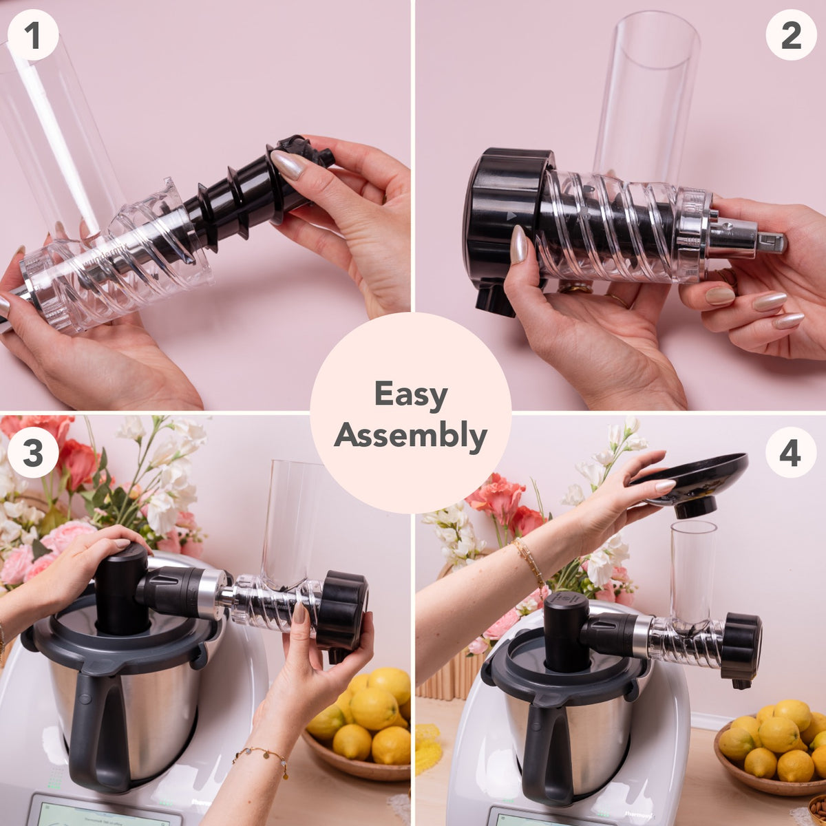Assembly steps 1 to 4 for the Soft-Serve Ice Cream attachment, labelled easy assembly