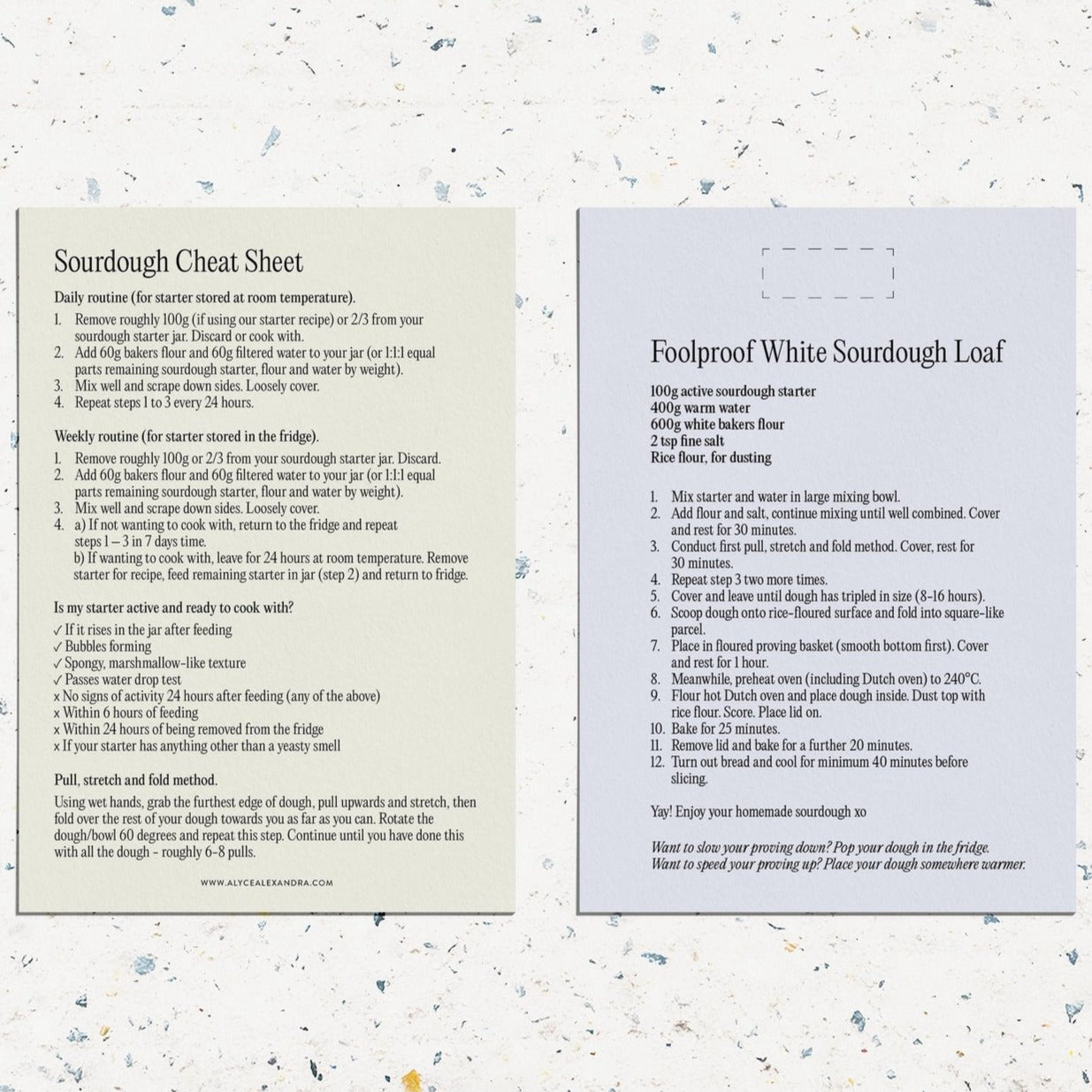 The Sourdough Cheat Sheet Magnet, a two-panel reference sheet with the sourdough cheat sheet on one side and the Foolproof White Sourdough Loaf recipe on the other