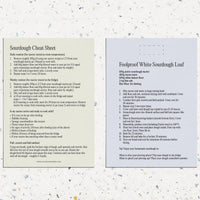 The Sourdough Cheat Sheet Magnet, a two-panel reference sheet with the sourdough cheat sheet on one side and the Foolproof White Sourdough Loaf recipe on the other