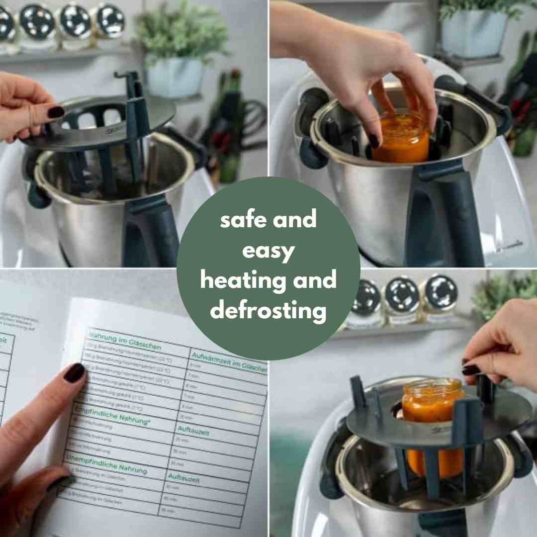 Thermo Baby Bottle Warmer being lifted out of the Thermomix bowl by its handle
