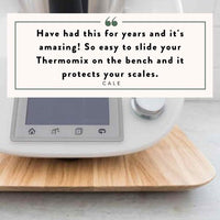 Customer review from Cale: have had this for years and it's amazing, so easy to slide your Thermomix on the bench and it protects your scales